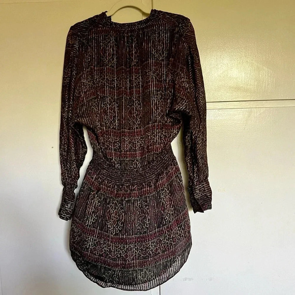 Frame Paisley‎ Metallic Silk Long Sleeve Mini Dress Size Small - Picture 10 of 15